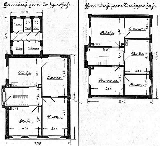 Planzeichnung eines Siedlungshauses des Buchenbrinkes aus dem Anfang des 20ten Jahrhunderts inklusive der aussenliegenden Toiletten neben den Ziegenställen © privat