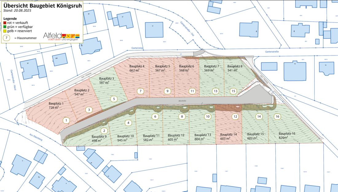 Plan des Baugebietes Königsruh (Stand: 20.08.2025)